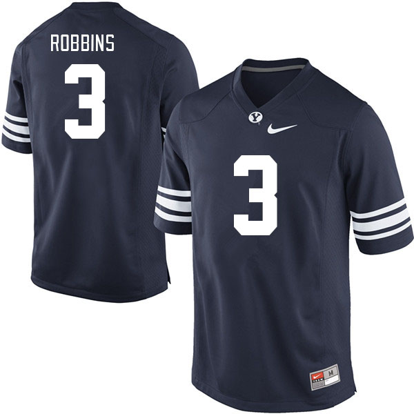 Men #3 Aidan Robbins BYU Cougars College Football Jerseys Stitched-Navy